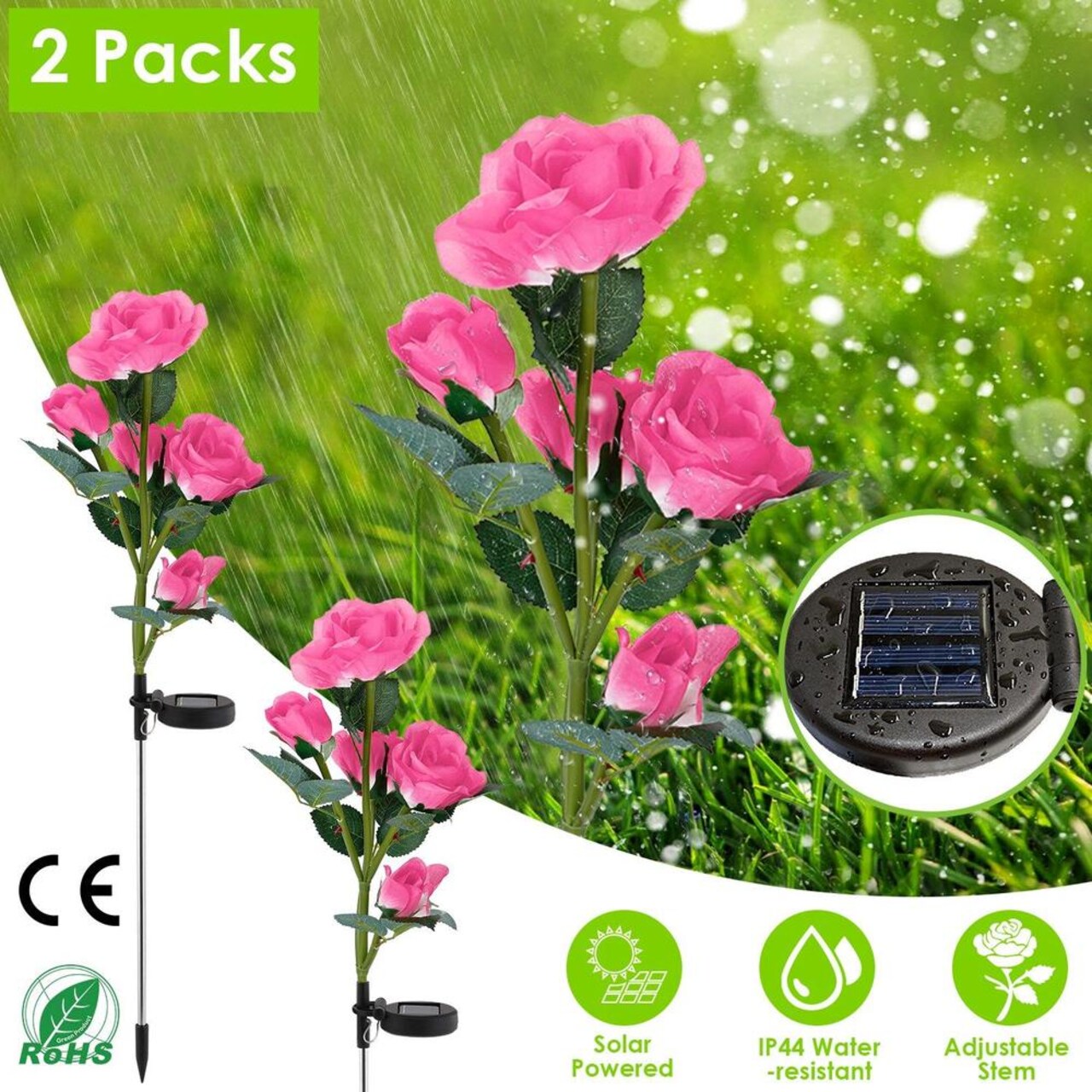 Edge Collections - Lifelike Solar Rose Pathway Lights - 2 Piece